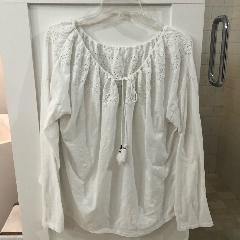 LOFT White w/Eyelet Bodice Peasant Top Size XL